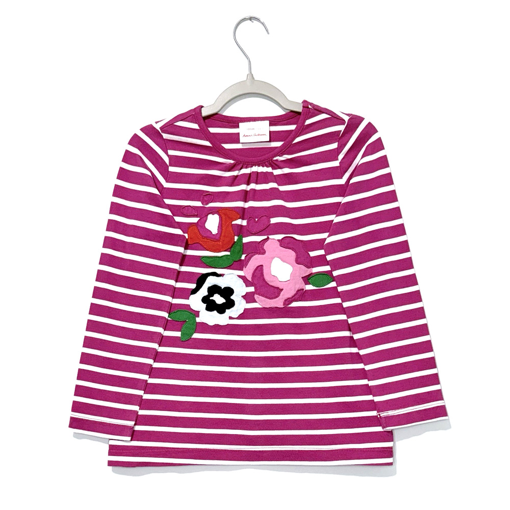 Hanna Andersson Girl T Shirt 120 US 6-7 CottonWhite Pink Striped Long Sleeve Top